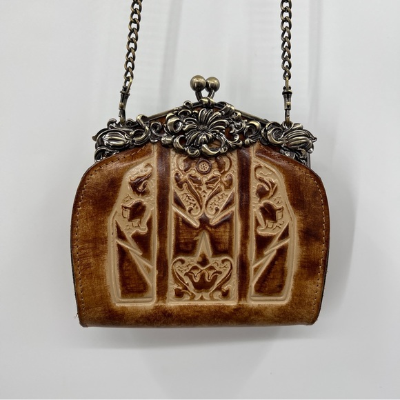 Patricia Nash Handbags - Patricia Nash Rosaria Burnished Tooled Chain Twist Lock Leather Shoulder Bag